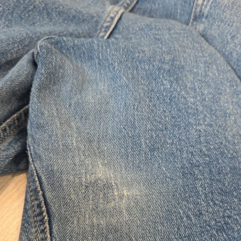 MNG New Mom Classic Blue Straight Leg Women's Jeans 5 Pocket Zipup Size 12 FLAW - Picture 10 of 11